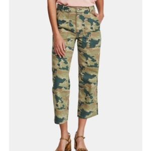 NEW Free People We The Free High Rise Remy Camo Crop Jeans, Size 28, Green